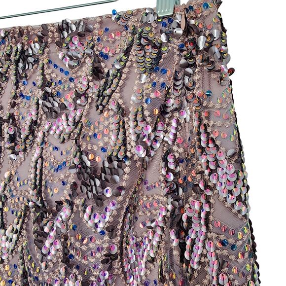 Zara Iridescent Pink & Purple Scalloped Sequin Mermaid Midi Pencil Skirt Size XS - Picture 12 of 15